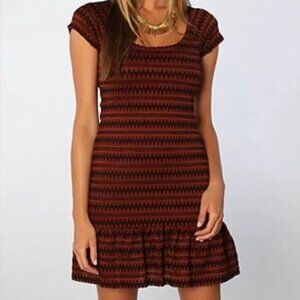Free People Cozy Day Black and Rust Stripe Drop Waist Knit Dress, Size XS 🗣